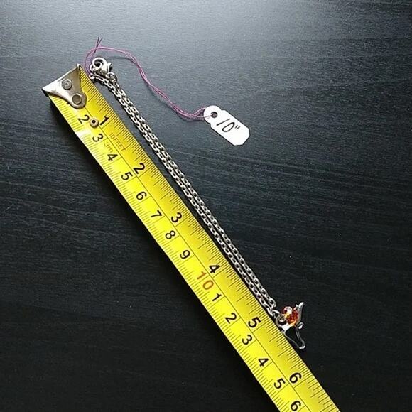 Anklet, Longhorn Bull orange bead 10" silver chain NOS fashion jewelry - Picture 3 of 4